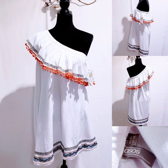 ASOS Dresses & Skirts - Asos one shoulder Boho Tassel dress size 14🦄💋